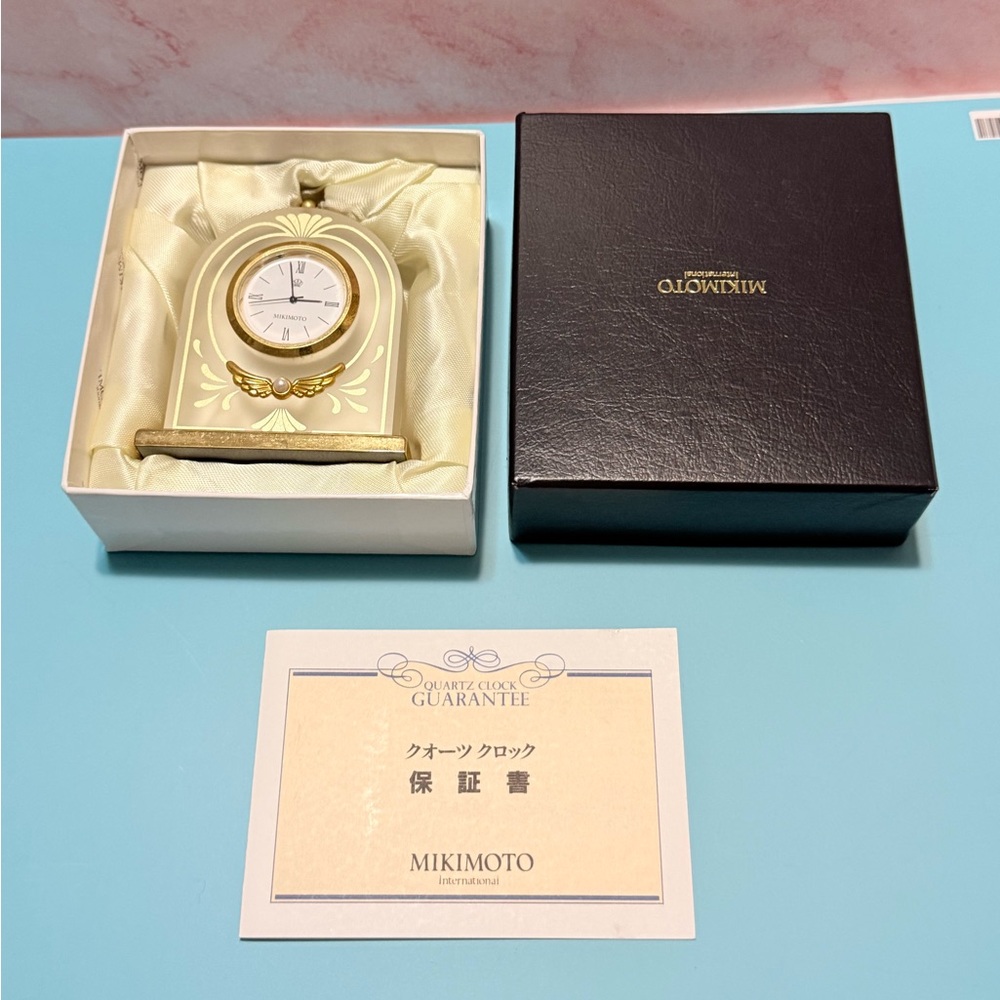 Mikimoto International Gold and Cream Clock